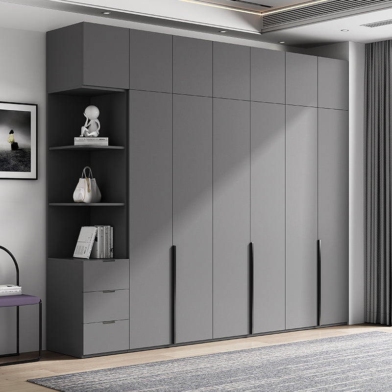 Contemporary Grey Storage Cabinet with Garment Rod Hinged Door Cabinet for Bedroom Clearhalo 'Armoires & Wardrobes' 'armoires_wardrobes' 'Bedroom Furniture' 'furn' 'furn_armoires_wardrobes' 'Furniture' 6322290