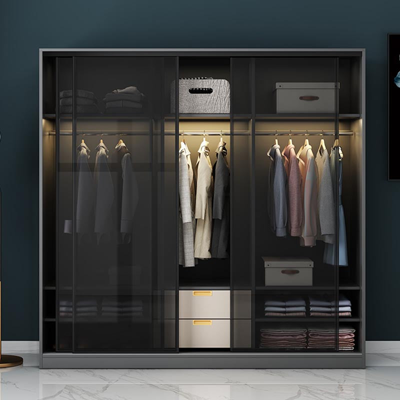 Black Wardrobe for Home Modern Style Cabinet with Glass Doors Clearhalo 'Armoires & Wardrobes' 'armoires_wardrobes' 'Bedroom Furniture' 'furn' 'furn_armoires_wardrobes' 'Furniture' 6322410