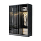 Black Wardrobe for Home Modern Style Cabinet with Glass Doors 55"L x 24"W x 79"H Armoires & Wardrobes Clearhalo 'Armoires & Wardrobes' 'armoires_wardrobes' 'Bedroom Furniture' 'furn' 'furn_armoires_wardrobes' 'Furniture' 6322411