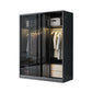 Black Wardrobe for Home Modern Style Cabinet with Glass Doors 63"L x 24"W x 79"H Armoires & Wardrobes Clearhalo 'Armoires & Wardrobes' 'armoires_wardrobes' 'Bedroom Furniture' 'furn' 'furn_armoires_wardrobes' 'Furniture' 6322412