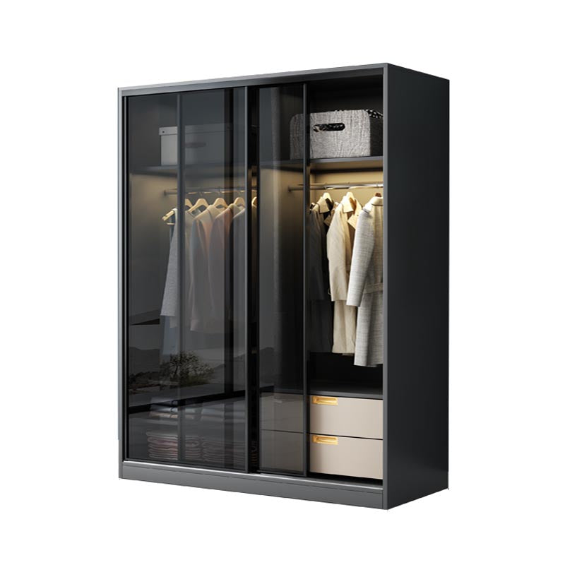 Black Wardrobe for Home Modern Style Cabinet with Glass Doors 63"L x 24"W x 79"H Armoires & Wardrobes Clearhalo 'Armoires & Wardrobes' 'armoires_wardrobes' 'Bedroom Furniture' 'furn' 'furn_armoires_wardrobes' 'Furniture' 6322412