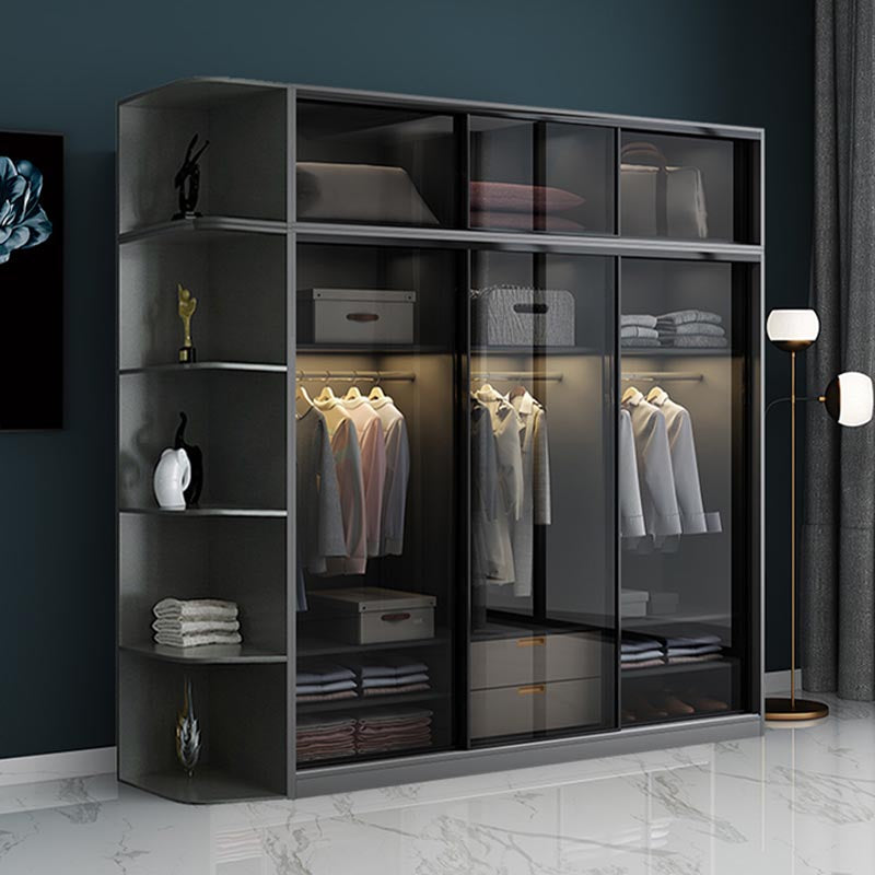 Black Wardrobe for Home Modern Style Cabinet with Glass Doors Clearhalo 'Armoires & Wardrobes' 'armoires_wardrobes' 'Bedroom Furniture' 'furn' 'furn_armoires_wardrobes' 'Furniture' 6322414
