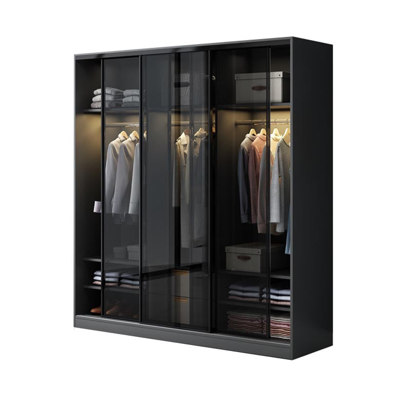 Black Wardrobe for Home Modern Style Cabinet with Glass Doors 71"L x 24"W x 79"H Armoires & Wardrobes Clearhalo 'Armoires & Wardrobes' 'armoires_wardrobes' 'Bedroom Furniture' 'furn' 'furn_armoires_wardrobes' 'Furniture' 6322415