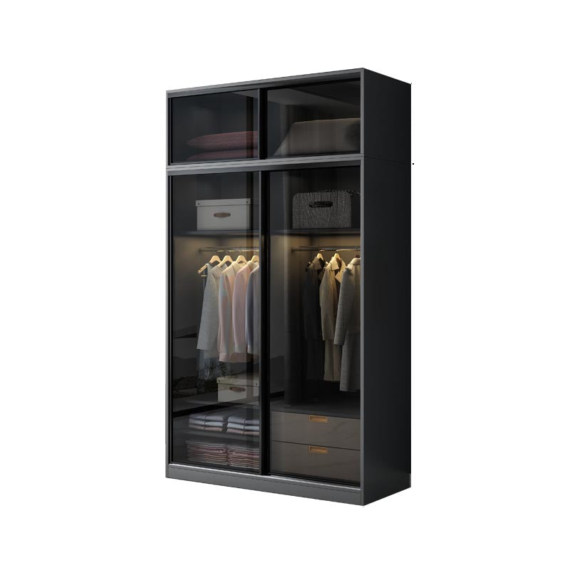 Black Wardrobe for Home Modern Style Cabinet with Glass Doors 47"L x 24"W x 79"H Armories & Top Cabinet Clearhalo 'Armoires & Wardrobes' 'armoires_wardrobes' 'Bedroom Furniture' 'furn' 'furn_armoires_wardrobes' 'Furniture' 6322416
