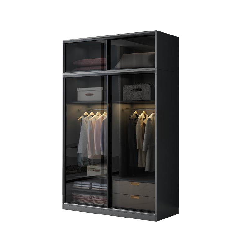 Black Wardrobe for Home Modern Style Cabinet with Glass Doors 55"L x 24"W x 79"H Armories & Top Cabinet Clearhalo 'Armoires & Wardrobes' 'armoires_wardrobes' 'Bedroom Furniture' 'furn' 'furn_armoires_wardrobes' 'Furniture' 6322418