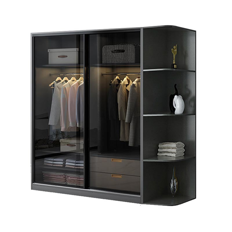 Black Wardrobe for Home Modern Style Cabinet with Glass Doors Armoires & Sideboard Clearhalo 'Armoires & Wardrobes' 'armoires_wardrobes' 'Bedroom Furniture' 'furn' 'furn_armoires_wardrobes' 'Furniture' 6322420
