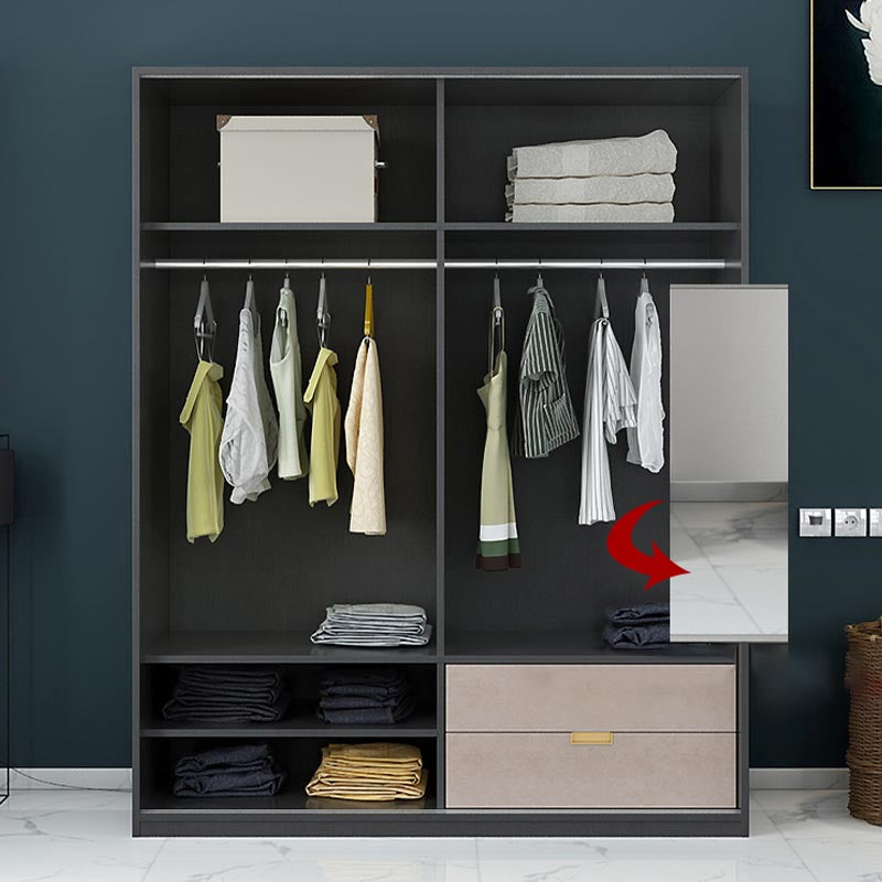 Black Wardrobe for Home Modern Style Cabinet with Glass Doors Clearhalo 'Armoires & Wardrobes' 'armoires_wardrobes' 'Bedroom Furniture' 'furn' 'furn_armoires_wardrobes' 'Furniture' 6322422