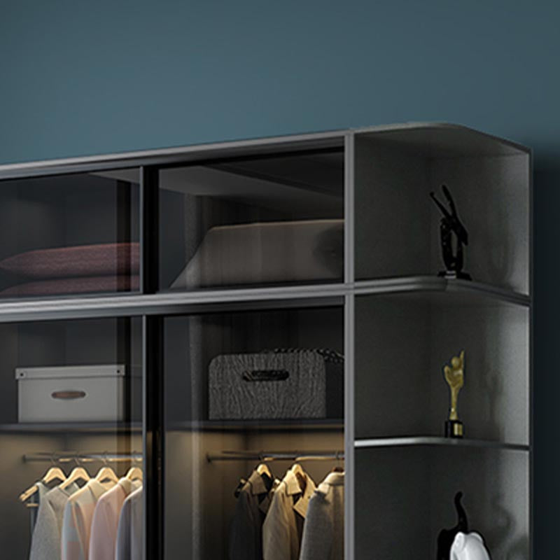 Black Wardrobe for Home Modern Style Cabinet with Glass Doors Clearhalo 'Armoires & Wardrobes' 'armoires_wardrobes' 'Bedroom Furniture' 'furn' 'furn_armoires_wardrobes' 'Furniture' 6322424