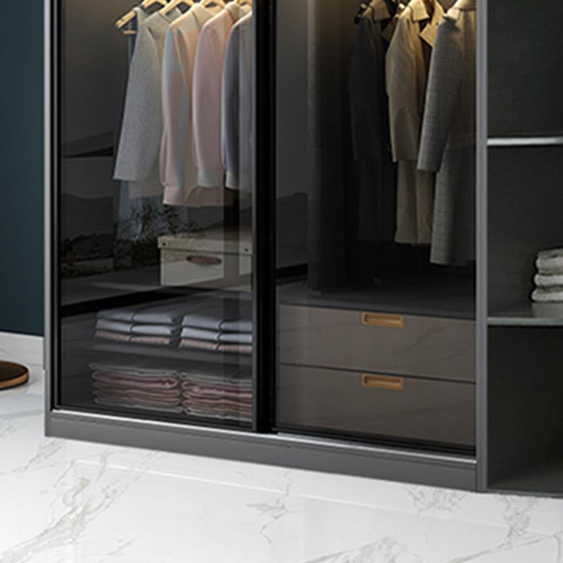 Black Wardrobe for Home Modern Style Cabinet with Glass Doors Clearhalo 'Armoires & Wardrobes' 'armoires_wardrobes' 'Bedroom Furniture' 'furn' 'furn_armoires_wardrobes' 'Furniture' 6322425