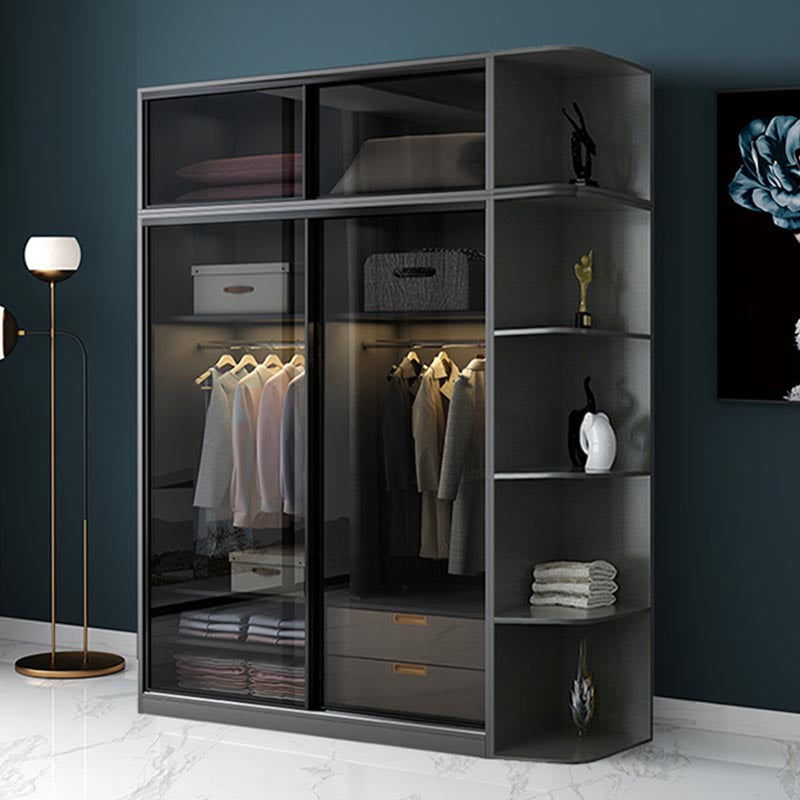Black Wardrobe for Home Modern Style Cabinet with Glass Doors Clearhalo 'Armoires & Wardrobes' 'armoires_wardrobes' 'Bedroom Furniture' 'furn' 'furn_armoires_wardrobes' 'Furniture' 6322428