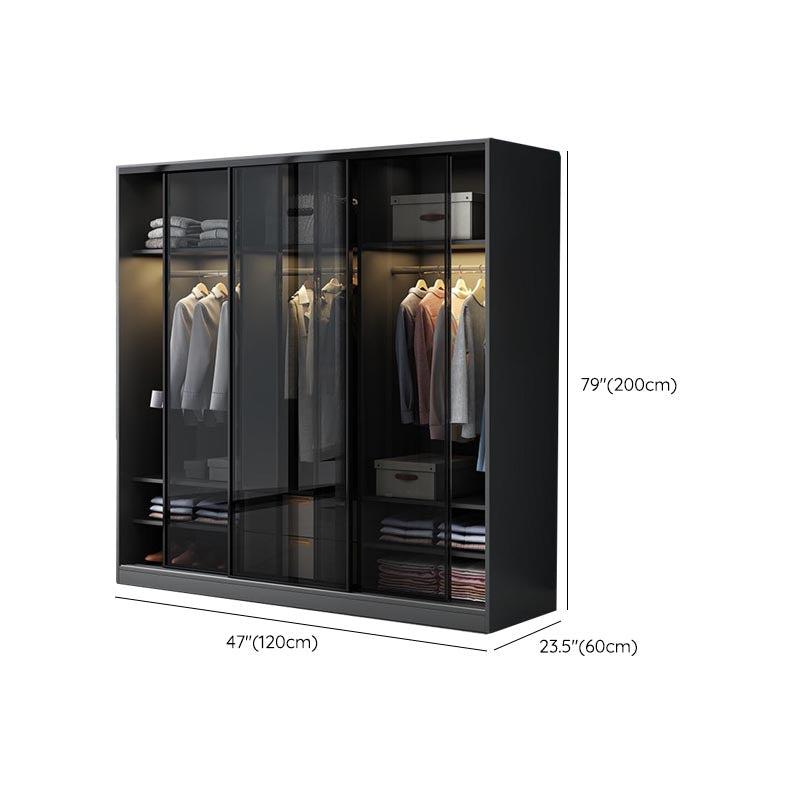 Black Wardrobe for Home Modern Style Cabinet with Glass Doors Clearhalo 'Armoires & Wardrobes' 'armoires_wardrobes' 'Bedroom Furniture' 'furn' 'furn_armoires_wardrobes' 'Furniture' 6322429
