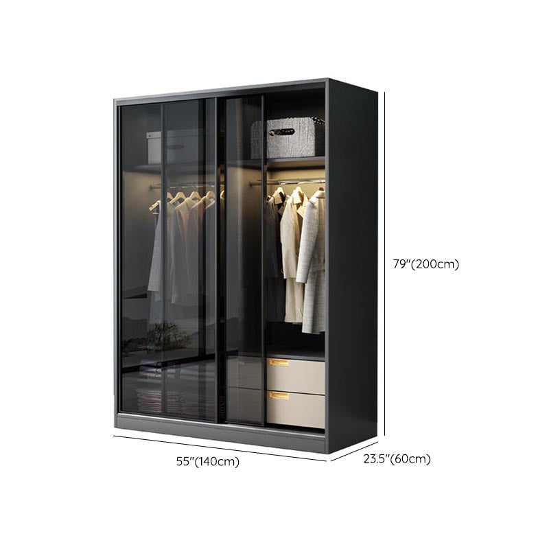 Black Wardrobe for Home Modern Style Cabinet with Glass Doors Clearhalo 'Armoires & Wardrobes' 'armoires_wardrobes' 'Bedroom Furniture' 'furn' 'furn_armoires_wardrobes' 'Furniture' 6322430