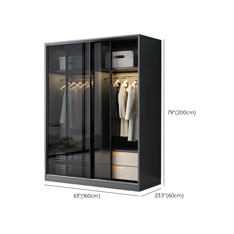 Black Wardrobe for Home Modern Style Cabinet with Glass Doors Clearhalo 'Armoires & Wardrobes' 'armoires_wardrobes' 'Bedroom Furniture' 'furn' 'furn_armoires_wardrobes' 'Furniture' 6322431