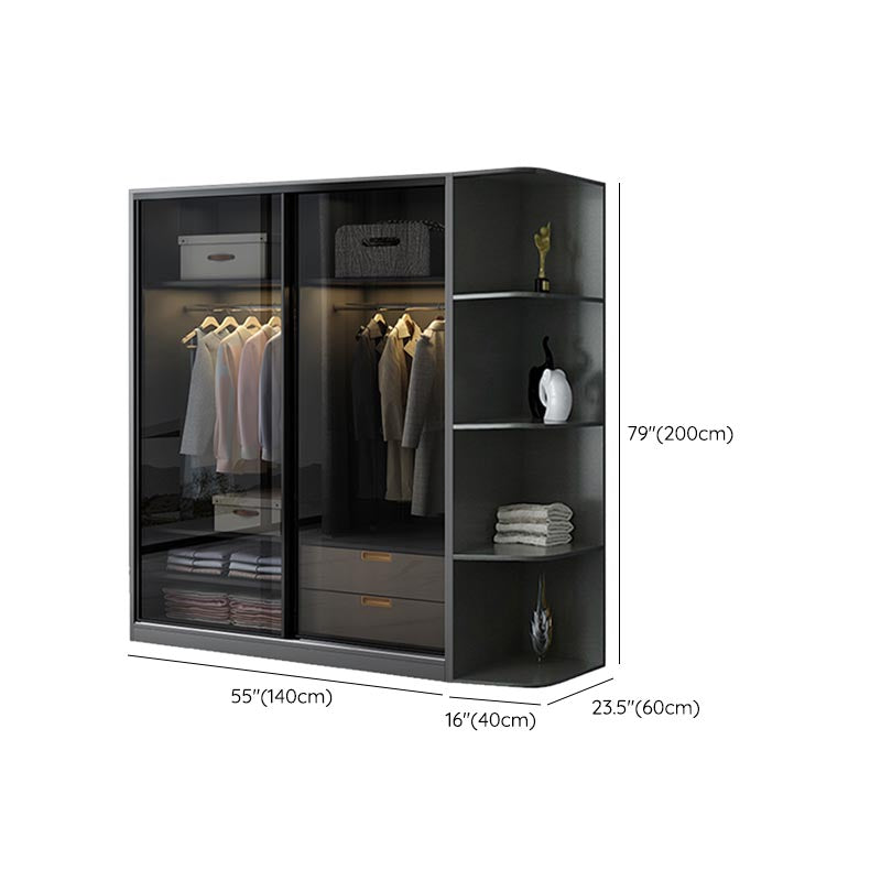 Black Wardrobe for Home Modern Style Cabinet with Glass Doors Clearhalo 'Armoires & Wardrobes' 'armoires_wardrobes' 'Bedroom Furniture' 'furn' 'furn_armoires_wardrobes' 'Furniture' 6322434