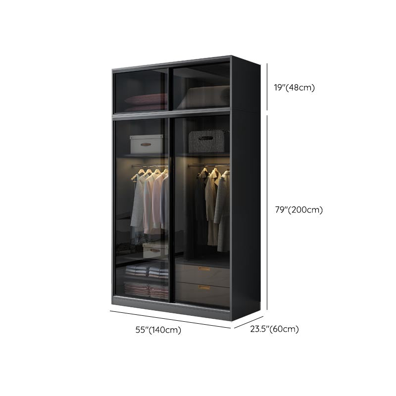 Black Wardrobe for Home Modern Style Cabinet with Glass Doors Clearhalo 'Armoires & Wardrobes' 'armoires_wardrobes' 'Bedroom Furniture' 'furn' 'furn_armoires_wardrobes' 'Furniture' 6322436