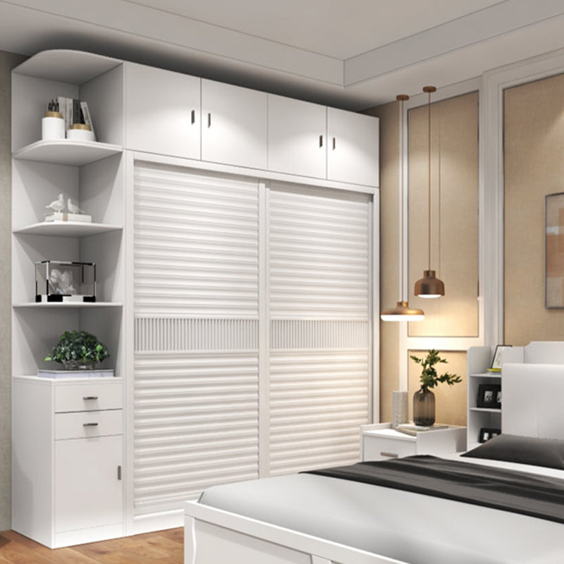 Modern Storage Cabinet with Sliding Doors Manufactured Wood White Cabinet for Bedroom