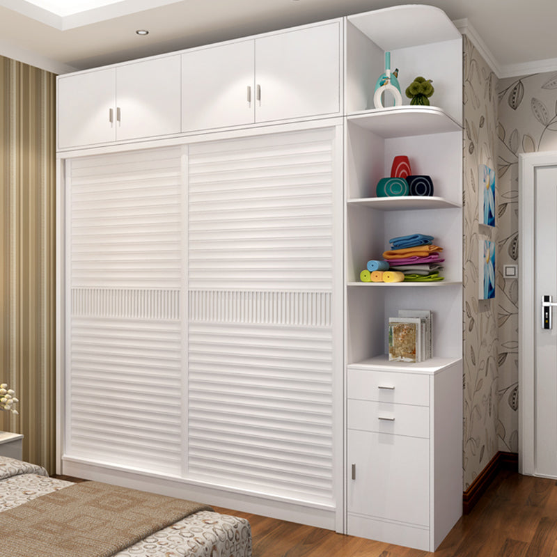 Modern Storage Cabinet with Sliding Doors Manufactured Wood White Cabinet for Bedroom