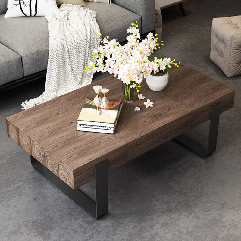 Solid Wood Sled Coffee Cocktail Table in Brown of 17.7" High
