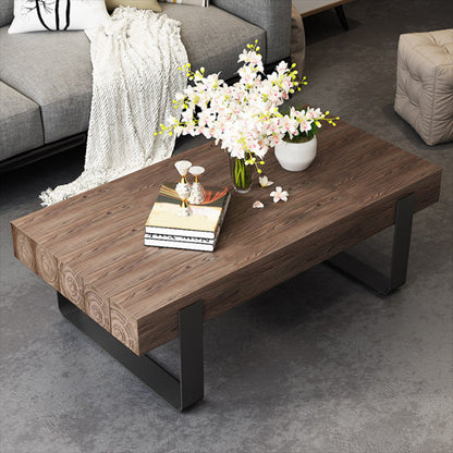 Solid Wood Sled Coffee Cocktail Table in Brown of 17.7" High