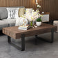 Solid Wood Sled Coffee Cocktail Table in Brown of 17.7" High
