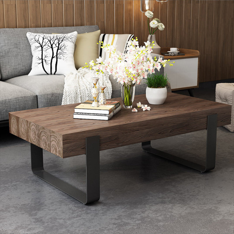 Solid Wood Sled Coffee Cocktail Table in Brown of 17.7" High