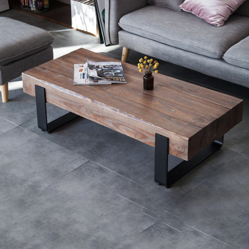 Solid Wood Sled Coffee Cocktail Table in Brown of 17.7" High