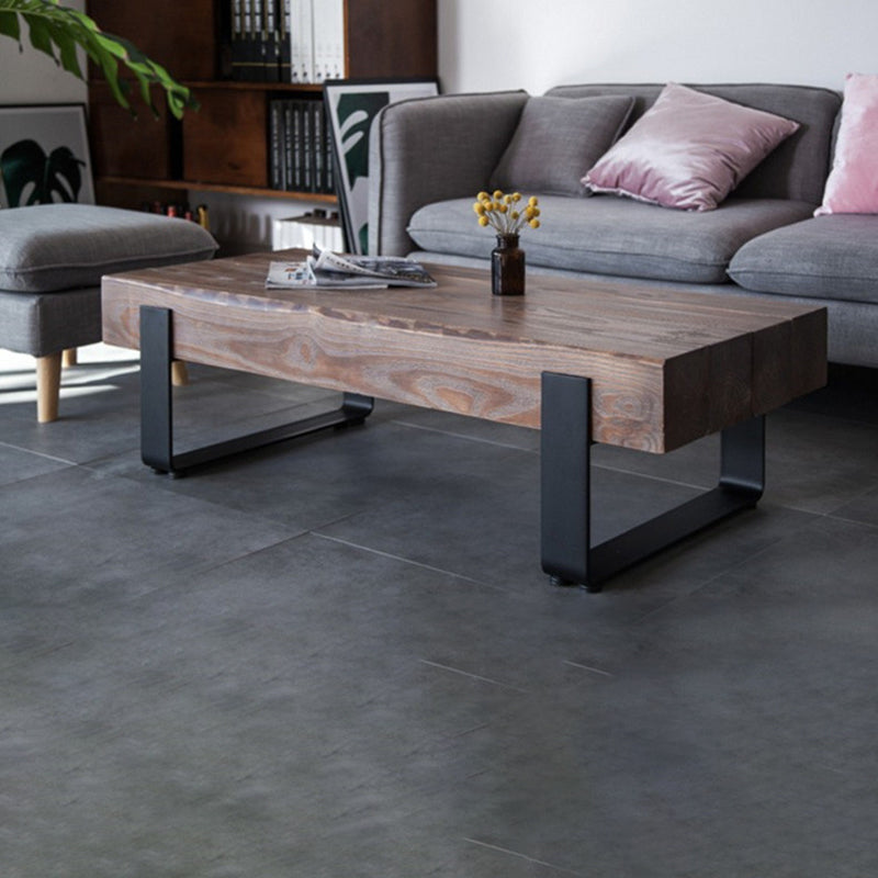 Solid Wood Sled Coffee Cocktail Table in Brown of 17.7" High