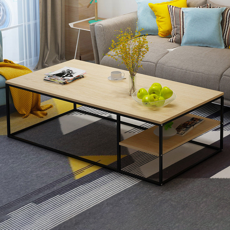 Contemporary Rectangle Wooden Coffee Table with 1 Shelf and Steel Frame Base 55"L x 24"W x 18"H Natural Clearhalo 'Coffee & Accent Tables' 'Coffee Tables' 'coffee_tables' 'furn' 'furn_coffee_tables' 'Furniture' 'Living Room Furniture' 6322529