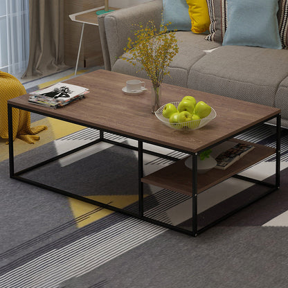 Contemporary Rectangle Wooden Coffee Table with 1 Shelf and Steel Frame Base Brown Clearhalo 'Coffee & Accent Tables' 'Coffee Tables' 'coffee_tables' 'furn' 'furn_coffee_tables' 'Furniture' 'Living Room Furniture' 6322530