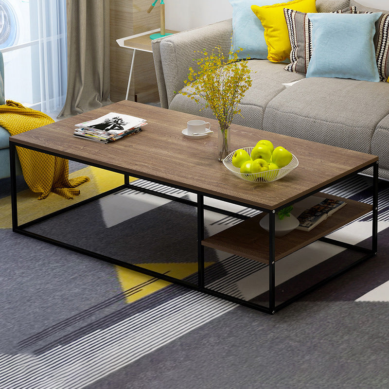 Contemporary Rectangle Wooden Coffee Table with 1 Shelf and Steel Frame Base Clearhalo 'Coffee & Accent Tables' 'Coffee Tables' 'coffee_tables' 'furn' 'furn_coffee_tables' 'Furniture' 'Living Room Furniture' 6322531