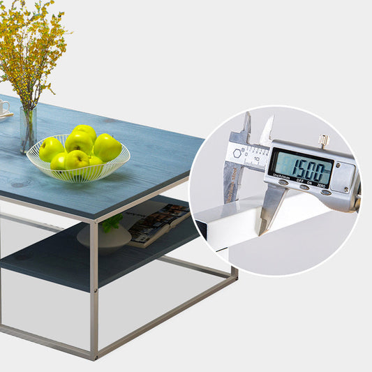Mesa de café de madera rectangular contemporánea con 1 base de estante y acero.