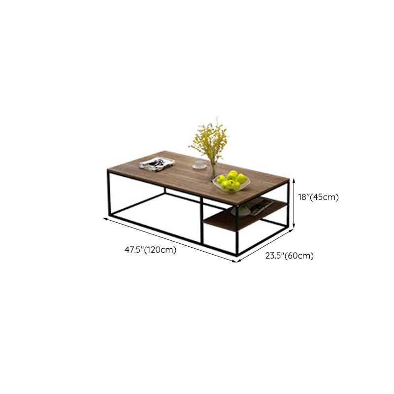 Contemporary Rectangle Wooden Coffee Table with 1 Shelf and Steel Frame Base Clearhalo 'Coffee & Accent Tables' 'Coffee Tables' 'coffee_tables' 'furn' 'furn_coffee_tables' 'Furniture' 'Living Room Furniture' 6322537