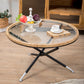 Cross Legs Round Glass Coffee Cocktail Table with Rattan Accent Clearhalo 'Coffee & Accent Tables' 'Coffee Tables' 'coffee_tables' 'furn' 'furn_coffee_tables' 'Furniture' 'Living Room Furniture' 6322539
