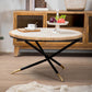 Cross Legs Round Glass Coffee Cocktail Table with Rattan Accent Clearhalo 'Coffee & Accent Tables' 'Coffee Tables' 'coffee_tables' 'furn' 'furn_coffee_tables' 'Furniture' 'Living Room Furniture' 6322550