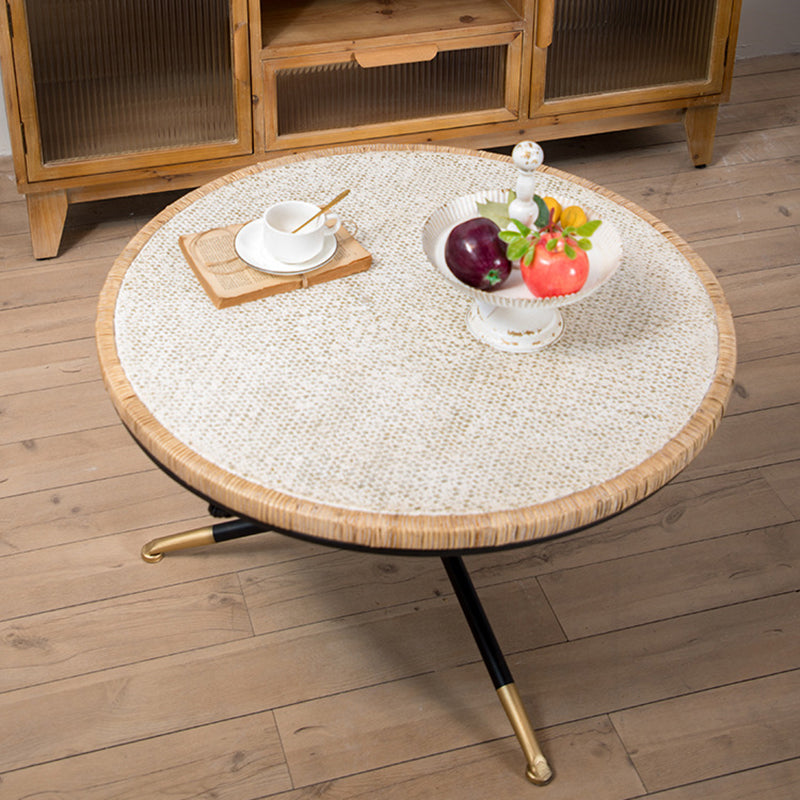 Cross Legs Round Glass Coffee Cocktail Table with Rattan Accent Clearhalo 'Coffee & Accent Tables' 'Coffee Tables' 'coffee_tables' 'furn' 'furn_coffee_tables' 'Furniture' 'Living Room Furniture' 6322552
