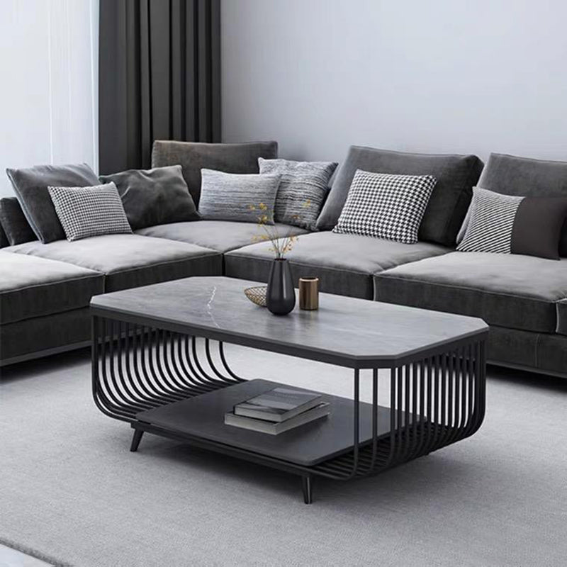 Glam Slate Coffee Table Rectangle Coffee or End Table with Shelf Black Gray Clearhalo 'Coffee & Accent Tables' 'Coffee Tables' 'coffee_tables' 'furn' 'furn_coffee_tables' 'Furniture' 'Living Room Furniture' 6322556