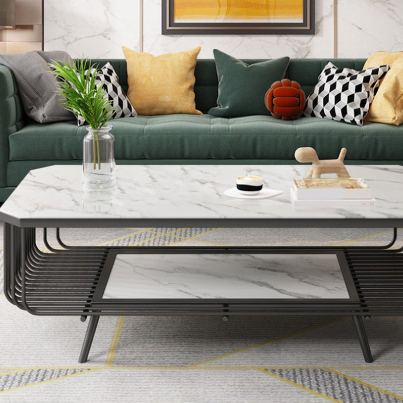 Glam Slate Coffee Table Rectangle Coffee or End Table with Shelf Clearhalo 'Coffee & Accent Tables' 'Coffee Tables' 'coffee_tables' 'furn' 'furn_coffee_tables' 'Furniture' 'Living Room Furniture' 6322563