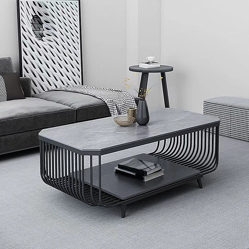 Glam Slate Coffee Table Rectangle Coffee or End Table with Shelf Clearhalo 'Coffee & Accent Tables' 'Coffee Tables' 'coffee_tables' 'furn' 'furn_coffee_tables' 'Furniture' 'Living Room Furniture' 6322564