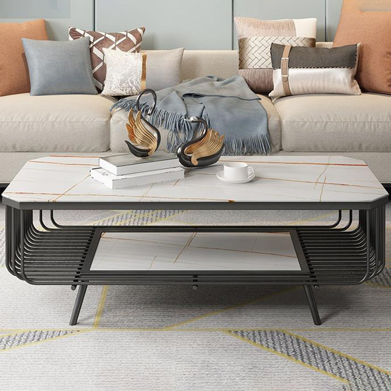 Glam Slate Coffee Table Rectangle Coffee or End Table with Shelf Black White Gold Clearhalo 'Coffee & Accent Tables' 'Coffee Tables' 'coffee_tables' 'furn' 'furn_coffee_tables' 'Furniture' 'Living Room Furniture' 6322568