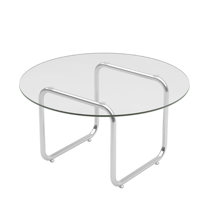 Round Glass Top Coffee Table Stainless Steel Sled Base Cocktail Table Clearhalo 'Coffee & Accent Tables' 'Coffee Tables' 'coffee_tables' 'furn' 'furn_coffee_tables' 'Furniture' 'Living Room Furniture' 6322588