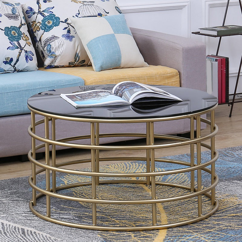 Contemporary Simple Glass Round Coffee Cocktail Table - 17.7" H Gold Clearhalo 'Coffee & Accent Tables' 'Coffee Tables' 'coffee_tables' 'furn' 'furn_coffee_tables' 'Furniture' 'Living Room Furniture' 6322614