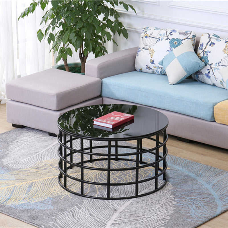Contemporary Simple Glass Round Coffee Cocktail Table - 17.7" H Black Clearhalo 'Coffee & Accent Tables' 'Coffee Tables' 'coffee_tables' 'furn' 'furn_coffee_tables' 'Furniture' 'Living Room Furniture' 6322615