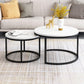 Ensemble de table basse gigogne avec plateau en marbre Glam, plateau rond et base en fer