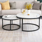 Ensemble de table basse gigogne avec plateau en marbre Glam, plateau rond et base en fer