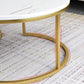 Ensemble de table basse gigogne avec plateau en marbre Glam, plateau rond et base en fer