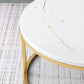 Ensemble de table basse gigogne avec plateau en marbre Glam, plateau rond et base en fer