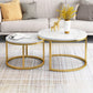 Ensemble de table basse gigogne avec plateau en marbre Glam, plateau rond et base en fer