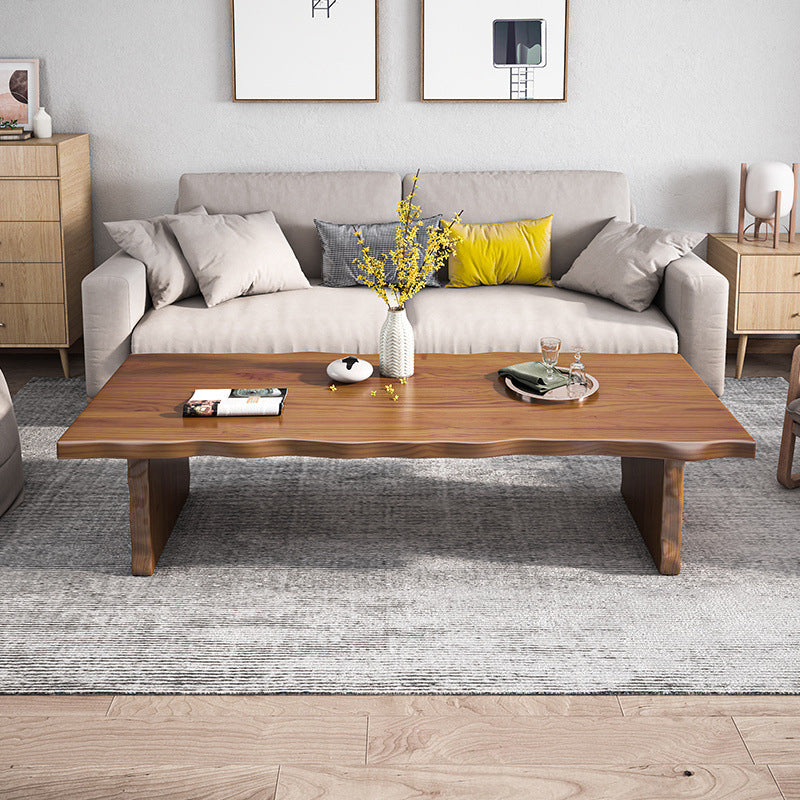 Table basse rectangulaire en bois massif, table basse luge marron foncé