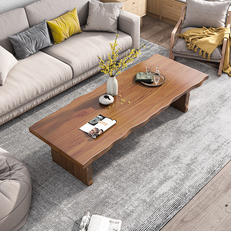 Table basse rectangulaire en bois massif, table basse luge marron foncé