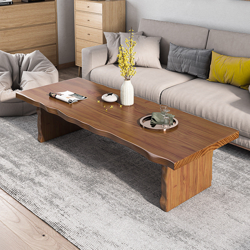 Table basse rectangulaire en bois massif, table basse luge marron foncé